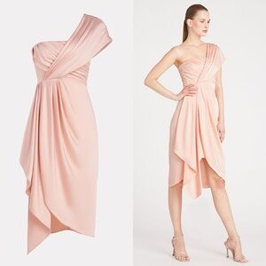 Theia Maisy Blush One-Shoulder Draped Satin Cocktail Dress Womens 4 EUC Formal